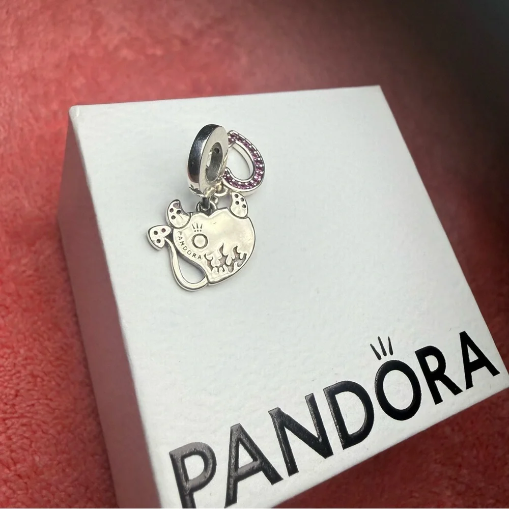 Devil Heart Double Dangle Pandora Charm - Picture 5 of 6